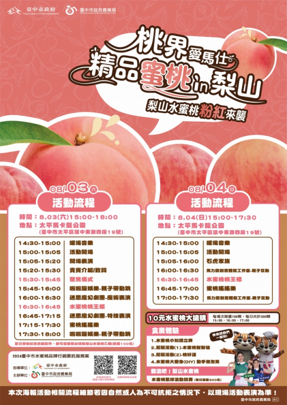 梨山水蜜桃銅板價來了！ 8/3、8/4於台中馬卡龍公園限量特惠