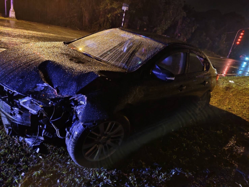 撞得爛爛的｜男子駕車自撞後逃逸，車內搜出類似真槍的玩具槍，吉安警逮一嫌法辦！