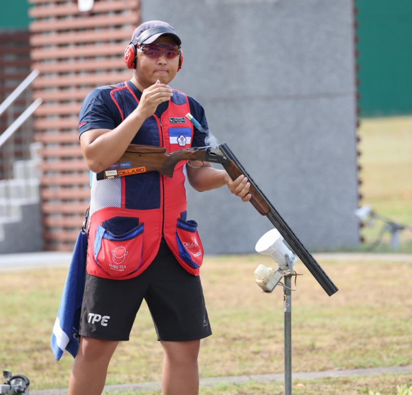 114年度全運會,勇奪男子不定向飛靶個人和團體雙金的楊昆弼。(照片縣府提供)