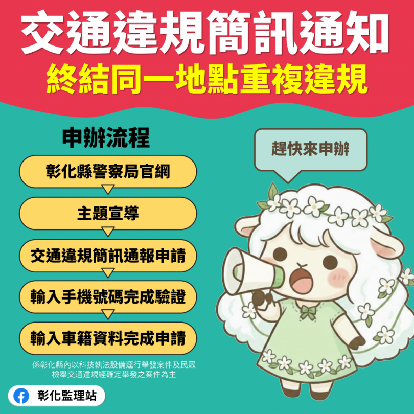 彰化縣警局推出「交通違規簡訊通知服務」。（照片監理站提供）