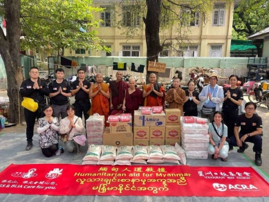 救援緬甸強震重災區佛光山派發3.3噸物資