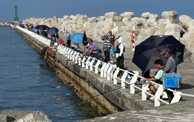 高雄港第一港口北防波堤開放垂釣區範圍釣客反應熱絡漁獲滿滿