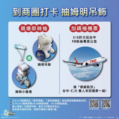 馬年新春好禮 中台灣燈會串聯商圈活動 每日限額100名抽限量姆明吊飾